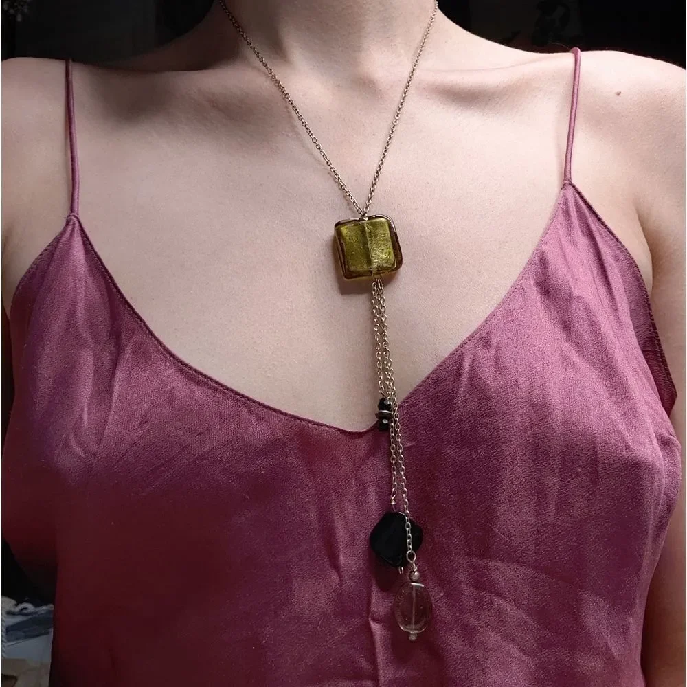 Vintage 90s Blown Glass Earth tone Multipendant Y-Drop Necklace